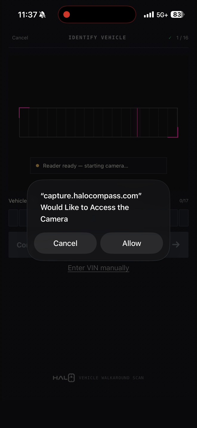 Real iPhone request to allow Halo camera access