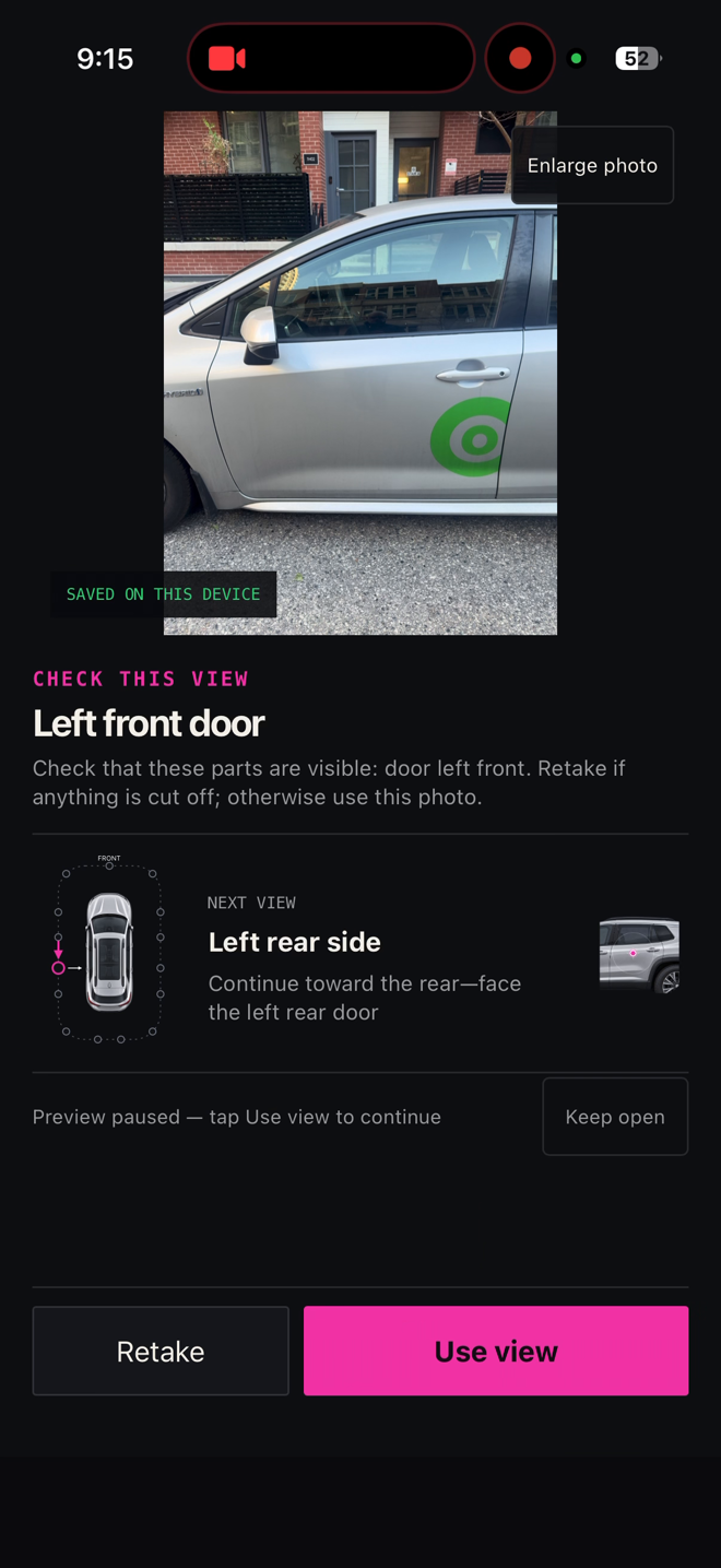 Retake and Use view buttons on the phone