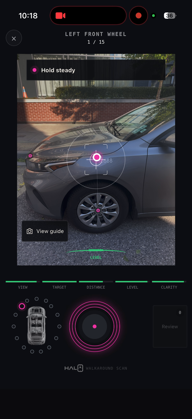 Actual Halo capture screen; double-tap the large circular control at the bottom centre